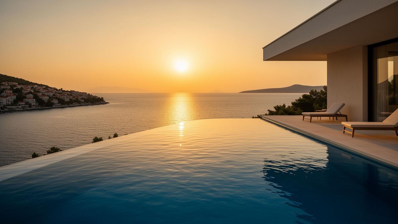 Infinity pool over the Adriatic at sunset